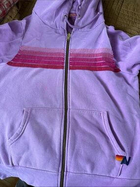 Lavender Zip Hoodie with Pink Gradient Stripe Detail